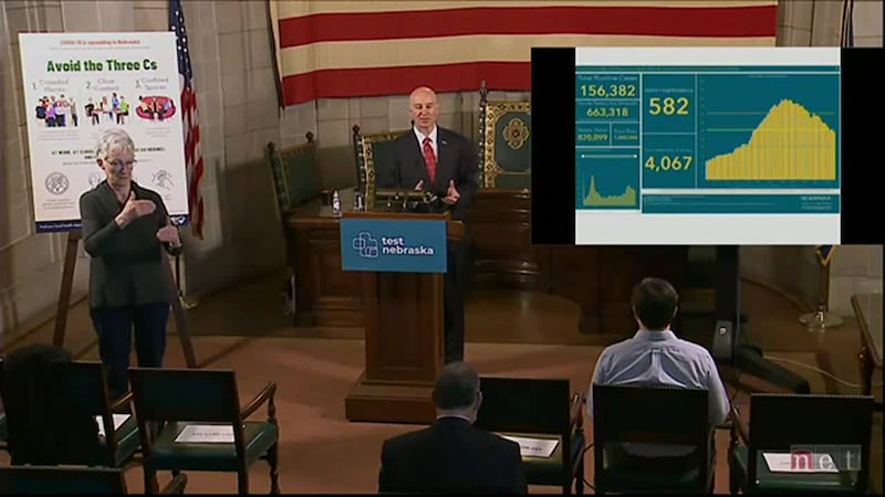 Nebraska Gov. Pete Ricketts gives an update on the state's COVID-19 response on Wednesday...