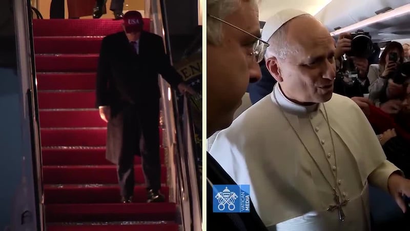 U.S. President Trump and Pope Leo clash over war in Iran. (CNN, POOL, VATICAN HANDOUT, VATICAN...